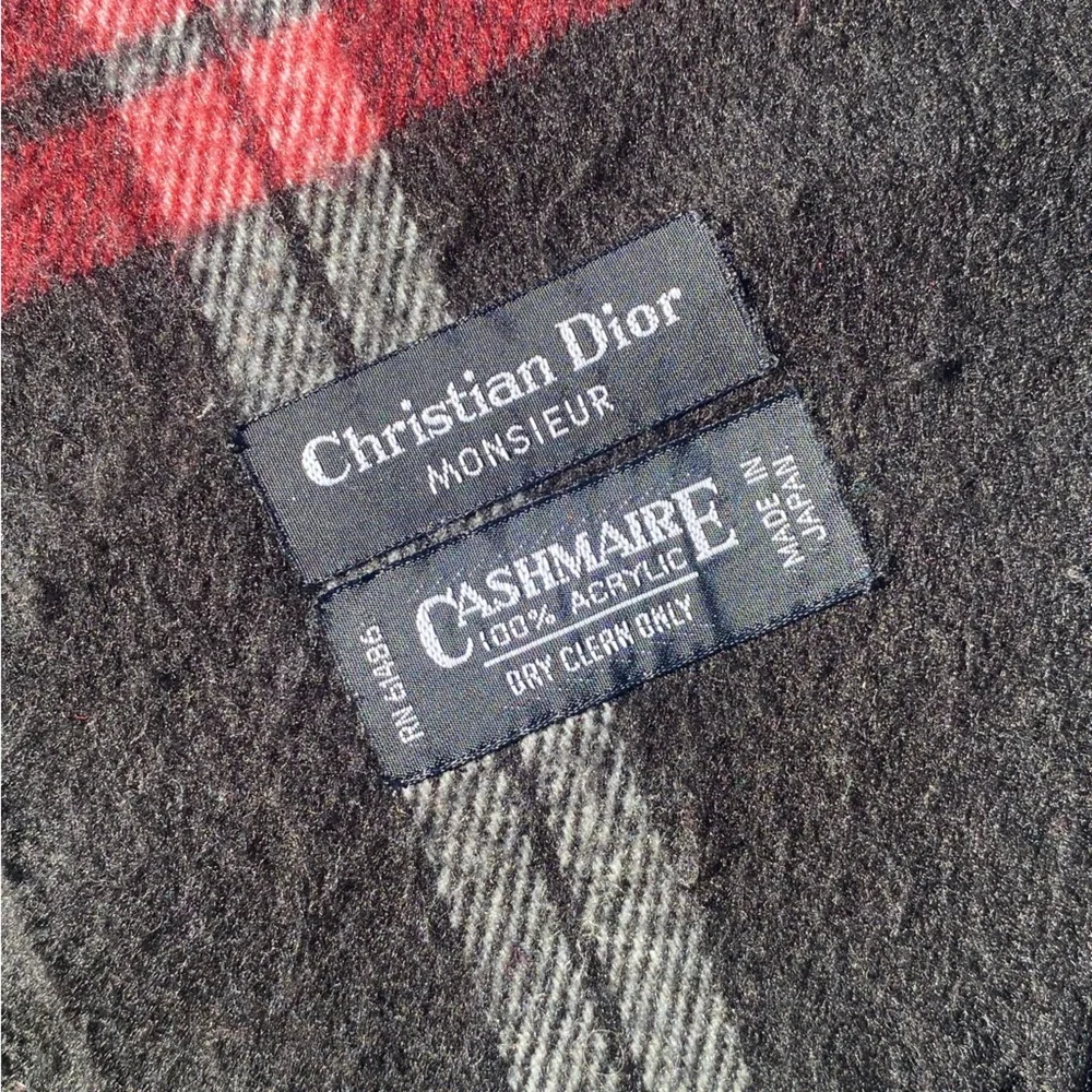 Christian Dior Monsieur Red Black White Plaid Cashmere Like Scarf